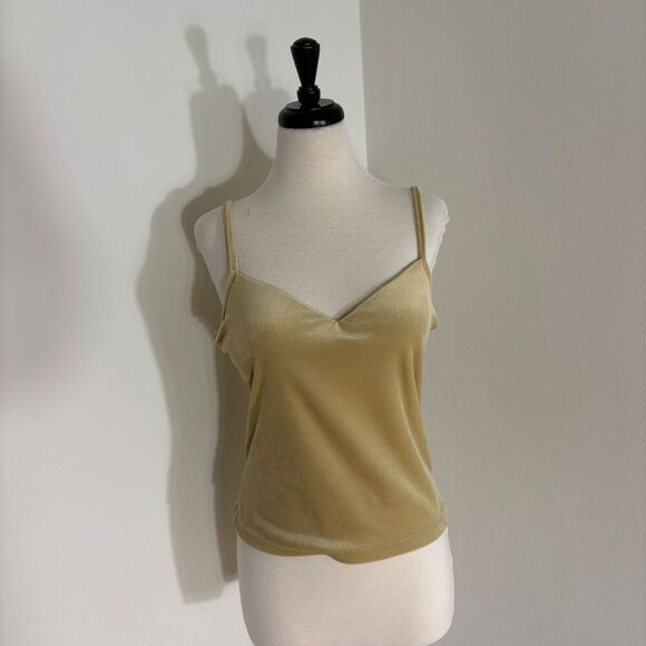 No Boundires Y2K Velvet Top Junior's 11/13 Gold Built in Bra Spaghetti Strap - Picture 1 of 6
